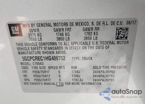 2017 Chevrolet Silverado C1500 Lt from USA, damaged, VIN 3GCPCREC1HG488752